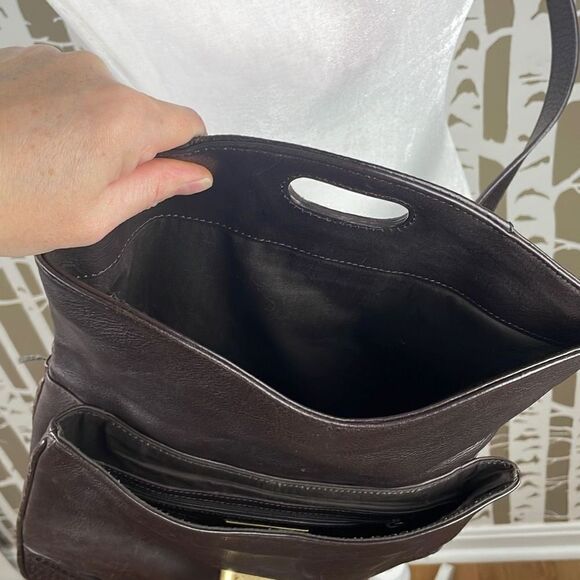 Kenneth Cole Dark Brown Leather Fold-over Crossbody Bag Purse - Picture 8 of 12